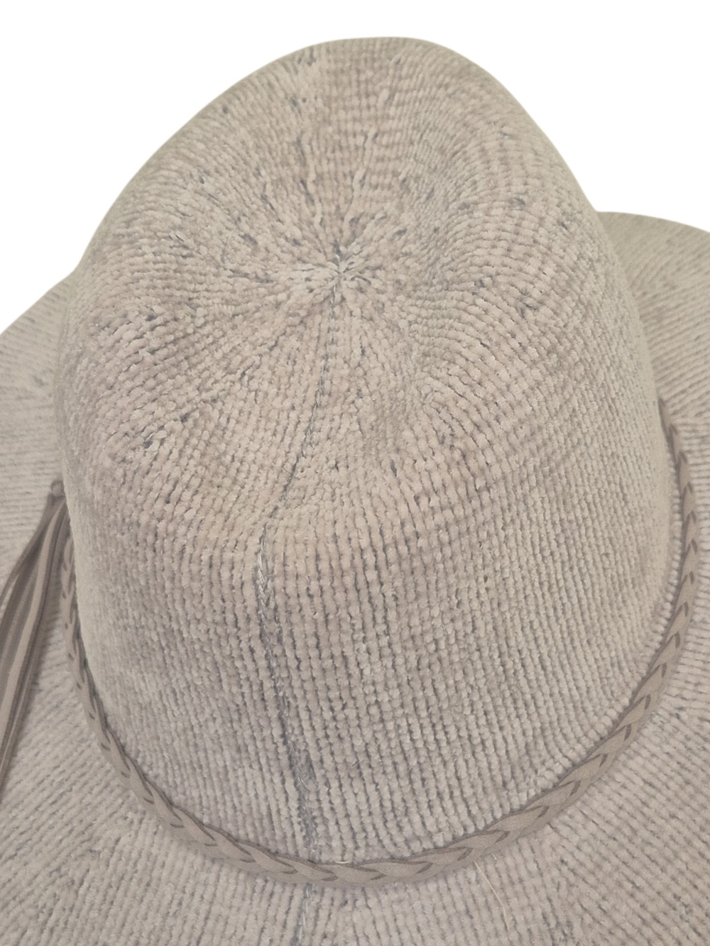 Soft Chenille Fedora Hat Beige Braided Tassel Band Boho Western OS Cottagecore - Picture 5 of 7